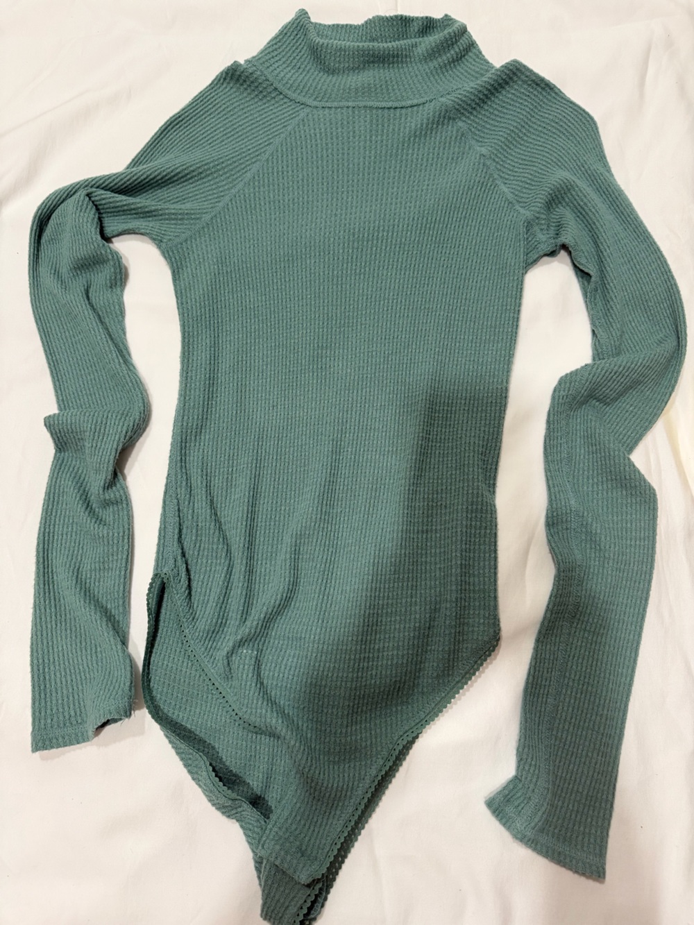Free People Ribbed Mock Neck Long Sleeve Bodysuit in Teal